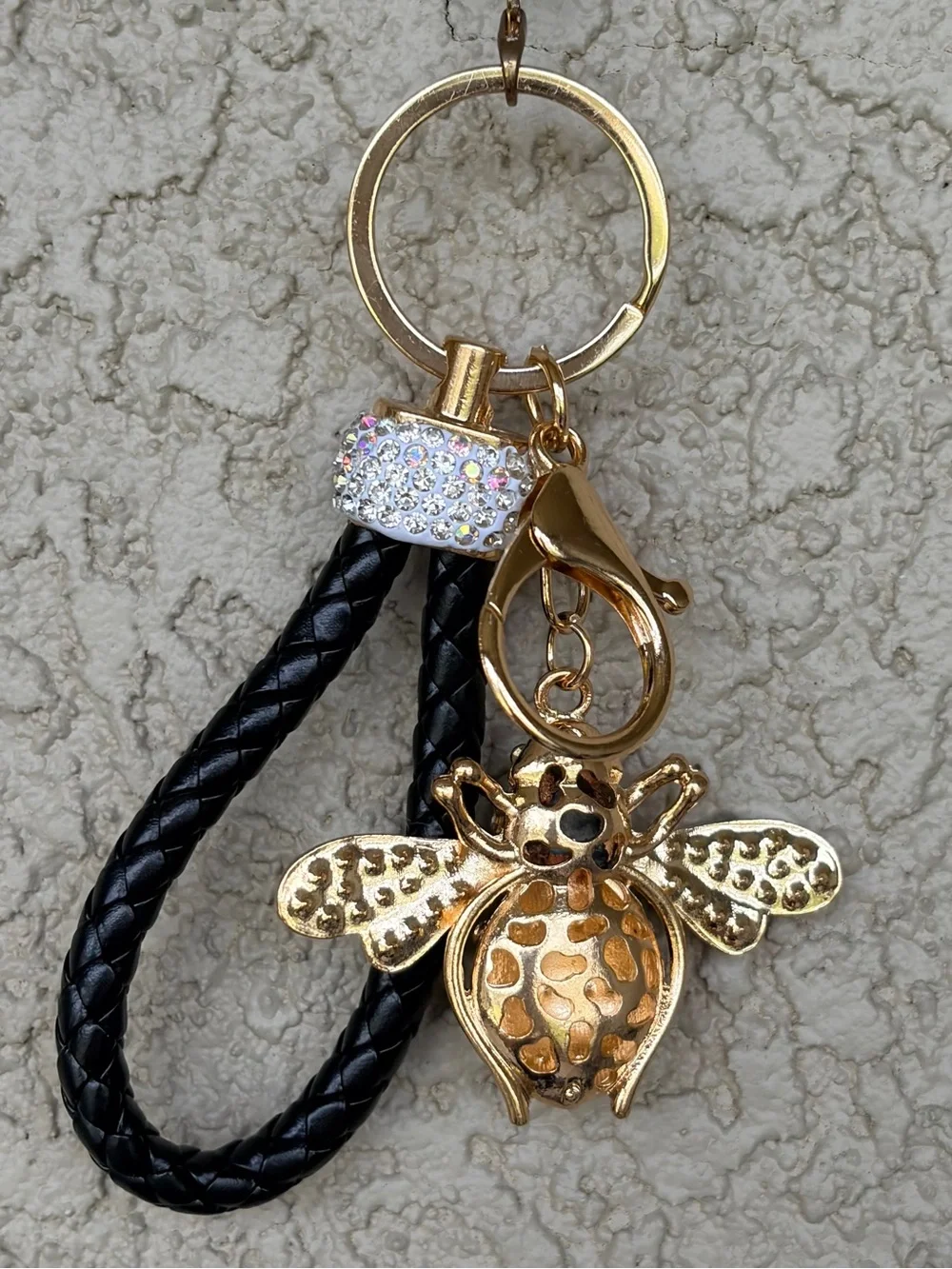 Bougie Gold Bee Keychain with Yellow & Black Enamel Stripes
